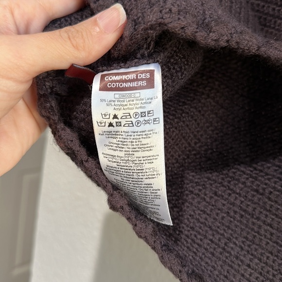 Comptoir Des Cotonniers Chocolate Brown Crocheted Knit Cropped Sweater Cardigan - Picture 6 of 6